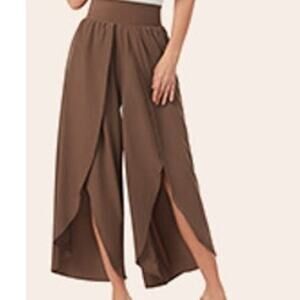 Afitne vented pallazo pant open leg flowy summer beach brown pants size XL NWT
